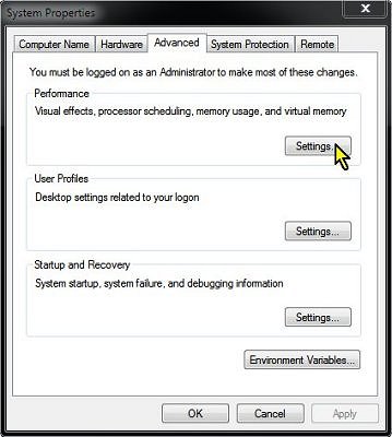 Windows System Advanced Settings